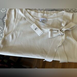 LOFT Ivory Sleeveless Top with Ribbon Accent
